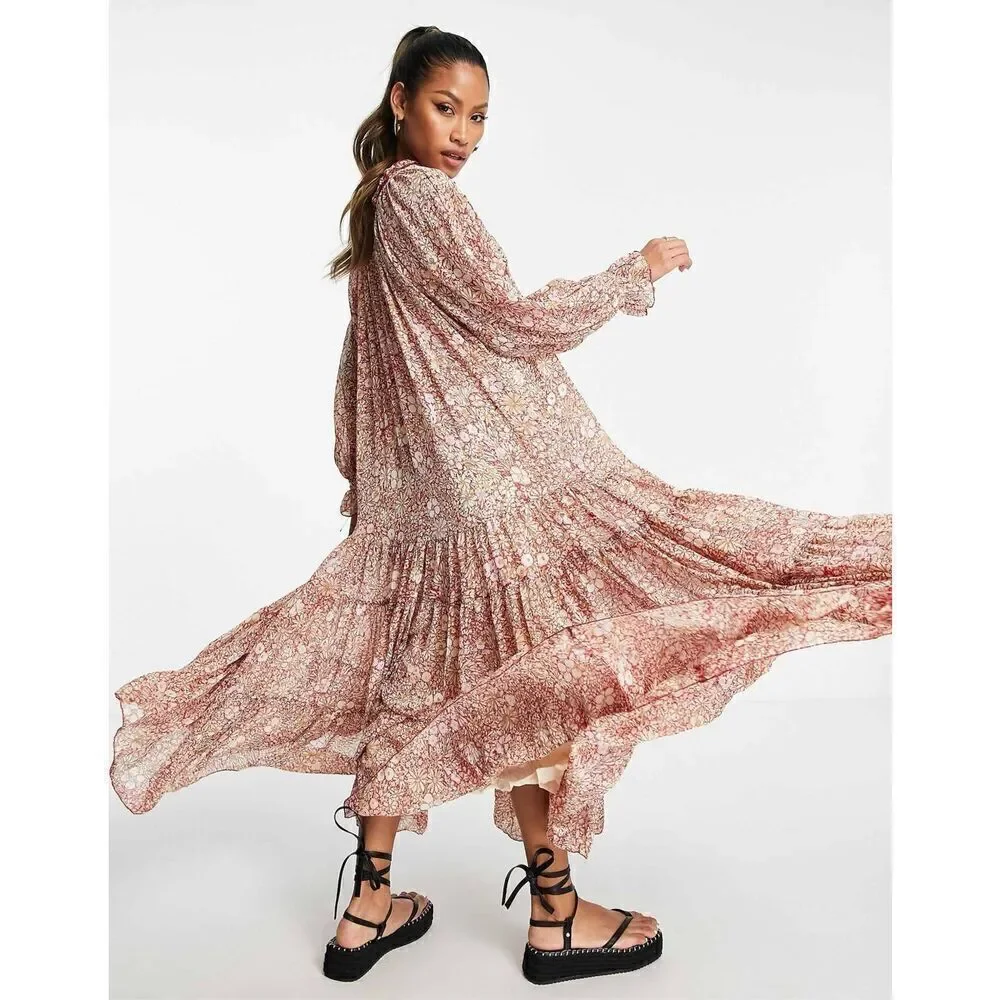 Free People Feeling Groovy maxi‎ dress in floral print size S Red